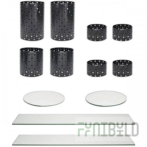 Front of the House Dots 14-Piece Matte Black Stainless Steel Riser Set with Clear Glass Buffet Boards