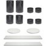 Front of the House Dots 14-Piece Matte Black Stainless Steel Riser Set with Clear Glass Buffet Boards