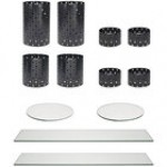 Front of the House Dots 14-Piece Matte Black Stainless Steel Riser Set with Clear Glass Buffet Boards