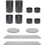 Front of the House Dots 14-Piece Matte Black Stainless Steel Riser Set with Clear Glass Buffet Boards