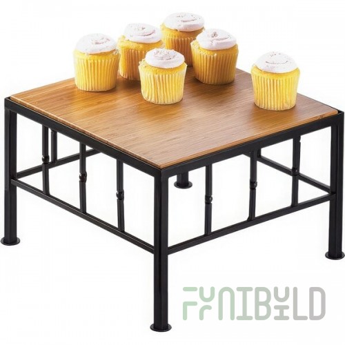 Cal-Mil 1711-7-60 Iron Black Square Riser with Bamboo Top - 12