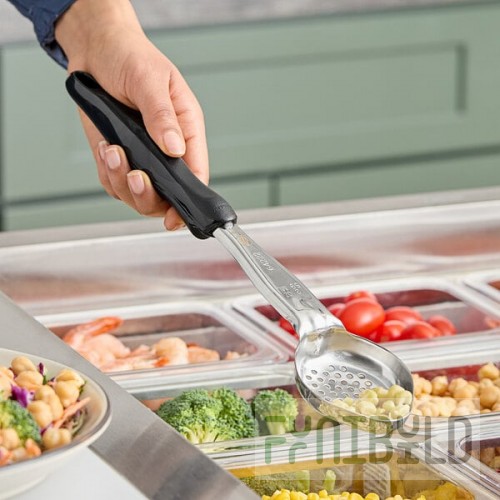 Vollrath 6422220 Jacob's Pride® 2 oz. Black Perforated Oval Spoodle® Portion Spoon