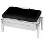 Eastern Tabletop 3975SMB Jazz Swing 8 Qt. Black Coated Stainless Steel Rectangular Chafer with Pillar'd Stand and Hinged Dome Cover Eastern Tabletop 3975SMB Jazz Swing 8 Qt. Black Coated Stainless Steel Rectangular Chafer with Pillar'd Stand and Hinged Dome Cover