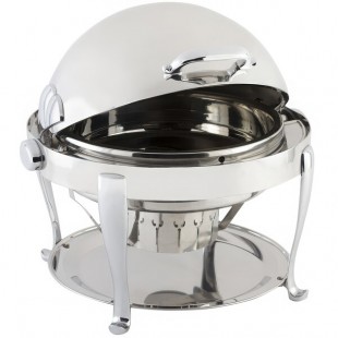 Bon Chef 19000CH Elite Round 8 Qt. Dripless Round Stainless Steel with Chrome Accents Roll Top Chafer with Roman Legs Bon Chef 19000CH Elite Round 8 Qt. Dripless Round Stainless Steel with Chrome Accents Roll Top Chafer with Roman Legs