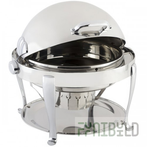 Bon Chef 19000CH Elite Round 8 Qt. Dripless Round Stainless Steel with Chrome Accents Roll Top Chafer with Roman Legs