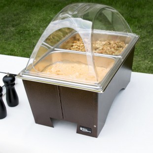 Sterno Copper Vein Fold Away Chafer with Clear Dome Cover and 2 Half Size Pans Sterno Copper Vein Fold Away Chafer with Clear Dome Cover and 2 Half Size Pans
