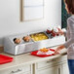 ServSense Large Stainless Steel Hotel Pan Organizer Set with (2) 1/3 Size Pans, (2) Flatware Cylinders, and (6) Squeeze Bottles ServSense Large Stainless Steel Hotel Pan Organizer Set with (2) 1/3 Size Pans, (2) Flatware Cylinders, and (6) Squeeze Bottles