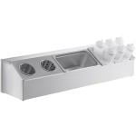 ServSense Large Stainless Steel Hotel Pan Organizer Set with (2) 1/3 Size Pans, (2) Flatware Cylinders, and (6) Squeeze Bottles ServSense Large Stainless Steel Hotel Pan Organizer Set with (2) 1/3 Size Pans, (2) Flatware Cylinders, and (6) Squeeze Bottles