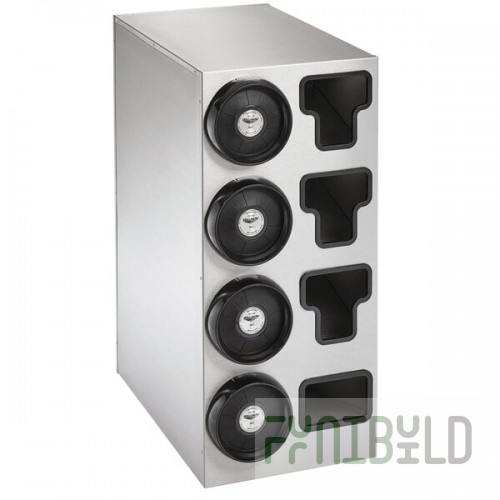 Vollrath 58834 Stainless Steel 4-Slot 8 - 44 oz. Countertop Cup Dispenser Cabinet with 3 T-Lid Holders and 1 Straw Pocket