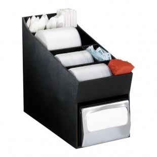 Dispense-Rite Black Polystyrene Countertop Straw, Lid, Condiment, Flatware, and Napkin Organizer NLO-LDNH