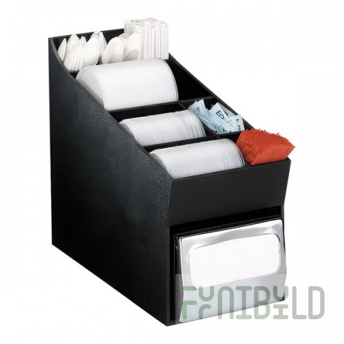 Dispense-Rite Black Polystyrene Countertop Straw, Lid, Condiment, Flatware, and Napkin Organizer NLO-LDNH