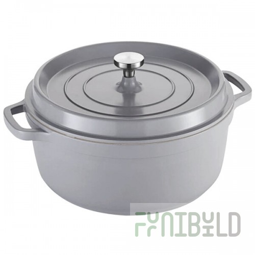 Spring USA Ironlite 7.2 Qt. Gray Non-Stick Round Casserole Dish with Cover 8658-9/28