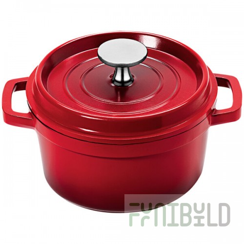 GET Heiss 0.75 Qt. Red Enamel Coated Cast Aluminum Round Dutch Oven with Lid CA-013-R/BK/CC