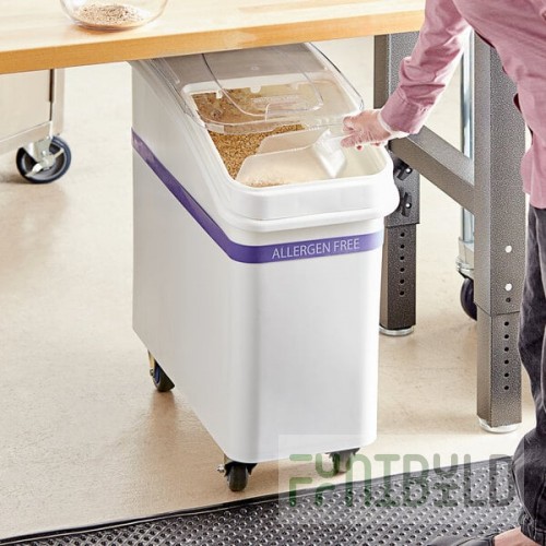 Baker's Lane 21 Gallon / 335 Cup Allergen-Free White Slant Top Mobile Ingredient Storage Bin with Sliding Lid & Scoop