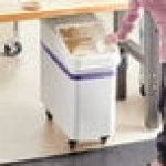 Baker's Lane 21 Gallon / 335 Cup Allergen-Free White Slant Top Mobile Ingredient Storage Bin with Sliding Lid & Scoop
