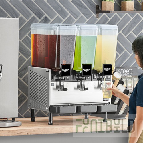 Vollrath VBBE3-37-S Triple 5.28 Gallon Bowl Refrigerated Beverage Dispenser with Stirring Paddle Circulation - 115V