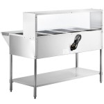 Avantco STE-4SGA Four Pan Open Well Electric Steam Table with Undershelf, Overshelf, and Sneeze Guard - 120V, 2000W