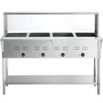 Avantco STE-4SGA Four Pan Open Well Electric Steam Table with Undershelf, Overshelf, and Sneeze Guard - 120V, 2000W
