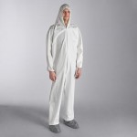 Lavex White 53 GSM Heavy Weight Microporous Polypropylene Zipper Front Long Sleeve Coveralls with Elastic Wrists, Attached Boots, and Hood - XL - 25/Case Lavex White 53 GSM Heavy Weight Microporous Polypropylene Zipper Front Long Sleeve Coveralls with Elastic Wrists, Attached Boots, and Hood - XL - 25/Case