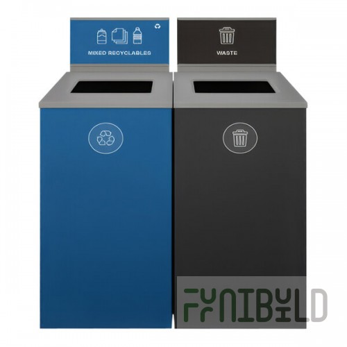 Busch Systems Spectrum 140032 48 Gallon Color-Coded Powder-Coated Steel Two Stream Decorative Recyclables / Waste Receptacle with Signs