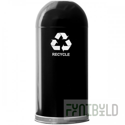 Witt Industries 415DTBK-R 15 Gallon Black Steel Round Indoor Decorative Recycling Bin with Open Dome Lid