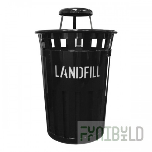 Witt Industries Oakley Eco M3601LF-RC-BK 36 Gallon Black Outdoor Landfill Receptacle with Rain Cap Lid