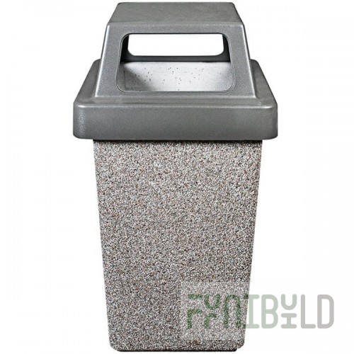 Wausau Tile TF1016 30 Gallon Concrete Square Trash Can with Plastic 4-Way Lid