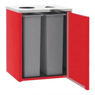 Lakeside 3412RD Stainless Steel Rectangular Refuse / Recycling Station with Top Access and Red Laminate Finish - 26 1/2