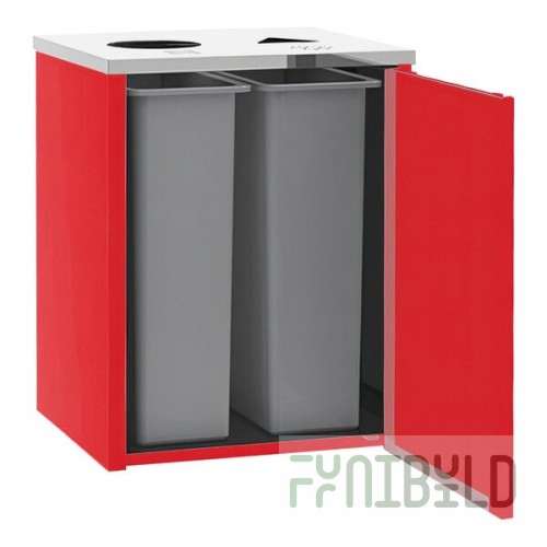 Lakeside 3412RD Stainless Steel Rectangular Refuse / Recycling Station with Top Access and Red Laminate Finish - 26 1/2