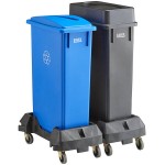 Lavex 46 Gallon 2-Stream Slim Rectangular Mobile Recycle Station with Black Drop Shot and Blue Paper Slot Lids