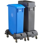 Lavex 46 Gallon 2-Stream Slim Rectangular Mobile Recycle Station with Black Drop Shot and Blue Paper Slot Lids