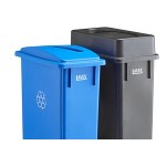 Lavex 46 Gallon 2-Stream Slim Rectangular Mobile Recycle Station with Black Drop Shot and Blue Paper Slot Lids