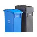 Lavex 46 Gallon 2-Stream Slim Rectangular Mobile Recycle Station with Black Drop Shot and Blue Paper Slot Lids