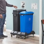 Lavex 46 Gallon 2-Stream Slim Rectangular Mobile Recycle Station with Black Drop Shot and Blue Paper Slot Lids