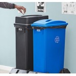 Lavex 46 Gallon 2-Stream Slim Rectangular Mobile Recycle Station with Black Drop Shot and Blue Paper Slot Lids