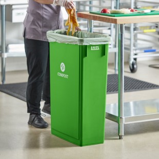 Lavex 23 Gallon Lime Green Slim Rectangular Compost Bin with Drop Shot Lid