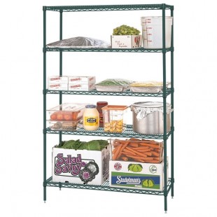 Metro 5N357K3 Super Erecta Metroseal Green Wire Stationary Starter Shelving Unit - 18 Metro 5N357K3 Super Erecta Metroseal Green Wire Stationary Starter Shelving Unit - 18