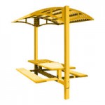 Paris Site Furnishings Shade Series 6' Dahlia Yellow Surface Mounted Park Bench with Canopy and Basket Weave Perforations 85 1/2 Paris Site Furnishings Shade Series 6' Dahlia Yellow Surface Mounted Park Bench with Canopy and Basket Weave Perforations 85 1/2