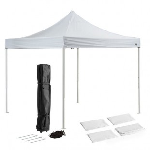 Backyard Pro Courtyard Series 10' x 10' White Straight Leg Steel Instant Pop Up Canopy Tent Deluxe Kit with 4 Side Walls Backyard Pro Courtyard Series 10' x 10' White Straight Leg Steel Instant Pop Up Canopy Tent Deluxe Kit with 4 Side Walls