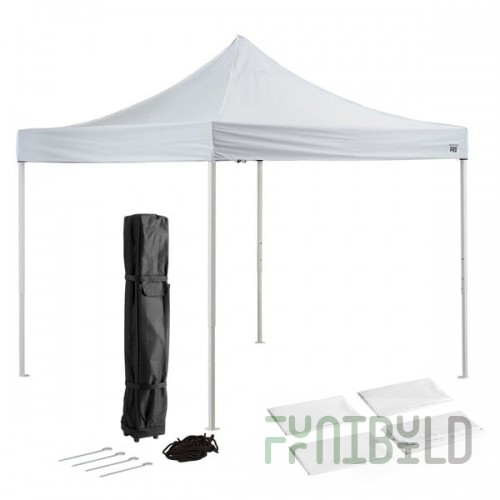Backyard Pro Courtyard Series 10' x 10' White Straight Leg Steel Instant Pop Up Canopy Tent Deluxe Kit with 4 Side Walls