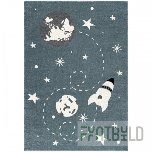 Abani Play Collection 4' x 6' Blue Contemporary Space Area Rug