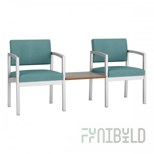 Lesro Lenox Steel Patriot Plus Sea Vinyl Two Guest Arm Chairs with Sarum Twill Laminate Connecting Table