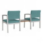 Lesro Lenox Steel Patriot Plus Sea Vinyl Two Guest Arm Chairs with Sarum Twill Laminate Connecting Table Lesro Lenox Steel Patriot Plus Sea Vinyl Two Guest Arm Chairs with Sarum Twill Laminate Connecting Table