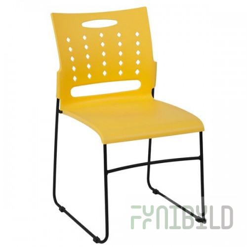 Flash Furniture RUT-2-YL-GG Hercules Yellow Sled Base Stack Chair with Air-Vent Back