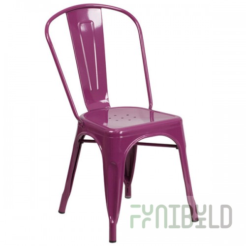 Flash Furniture ET-3534-PUR-GG Purple Stackable Galvanized Steel Chair with Vertical Slat Back and Drain Hole Seat