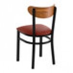 Lancaster Table & Seating Boomerang Black Finish Chair with Burgundy Vinyl Seat and Vintage Wood Back - Unassembled Lancaster Table & Seating Boomerang Black Finish Chair with Burgundy Vinyl Seat and Vintage Wood Back - Unassembled