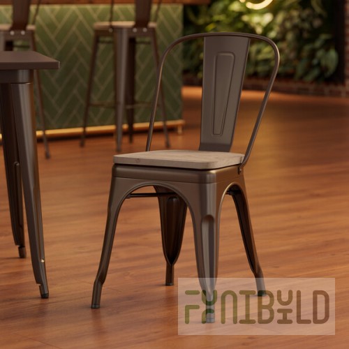 Lancaster Table & Seating Alloy Copper Indoor Cafe Chair with Gray Wood Seat