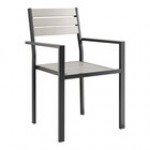 Lancaster Table & Seating Axel Black Powder-Coated Outdoor Chair with Brown Faux Teak Slat Seat and Arms Lancaster Table & Seating Axel Black Powder-Coated Outdoor Chair with Brown Faux Teak Slat Seat and Arms