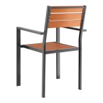 Lancaster Table & Seating Axel Black Powder-Coated Outdoor Chair with Brown Faux Teak Slat Seat and Arms Lancaster Table & Seating Axel Black Powder-Coated Outdoor Chair with Brown Faux Teak Slat Seat and Arms