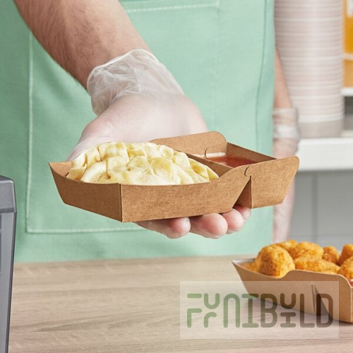 Carnival King 11 oz. Small Two-Compartment Paper Food Tray 5 1/2